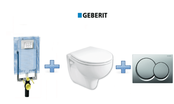 אסלה תלויה לבן + מיכל סמוי GEBERIT + לחצן