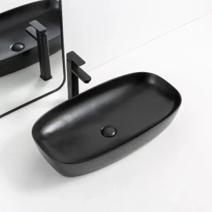 כיור אמבטיה חרס מונח דגם גלי שחור מט רוחב 70 | עומק 39