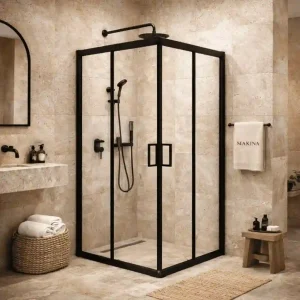 מקלחון 70 על 70 שחור מט הזזה - MAKINA